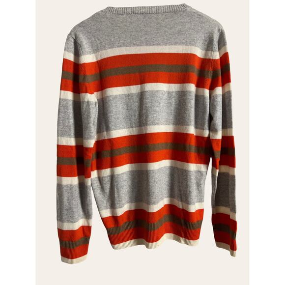 Eleventy Gray Red Striped 100% Cashmere Crewneck Pullover Sweater Size Large - Picture 6 of 12